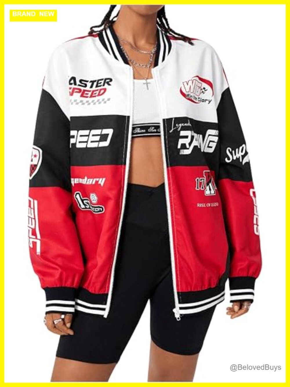 Graphic Motorcycle Racing Bomber Jacket Streetwear Zip Up Y2k Fall Jacket